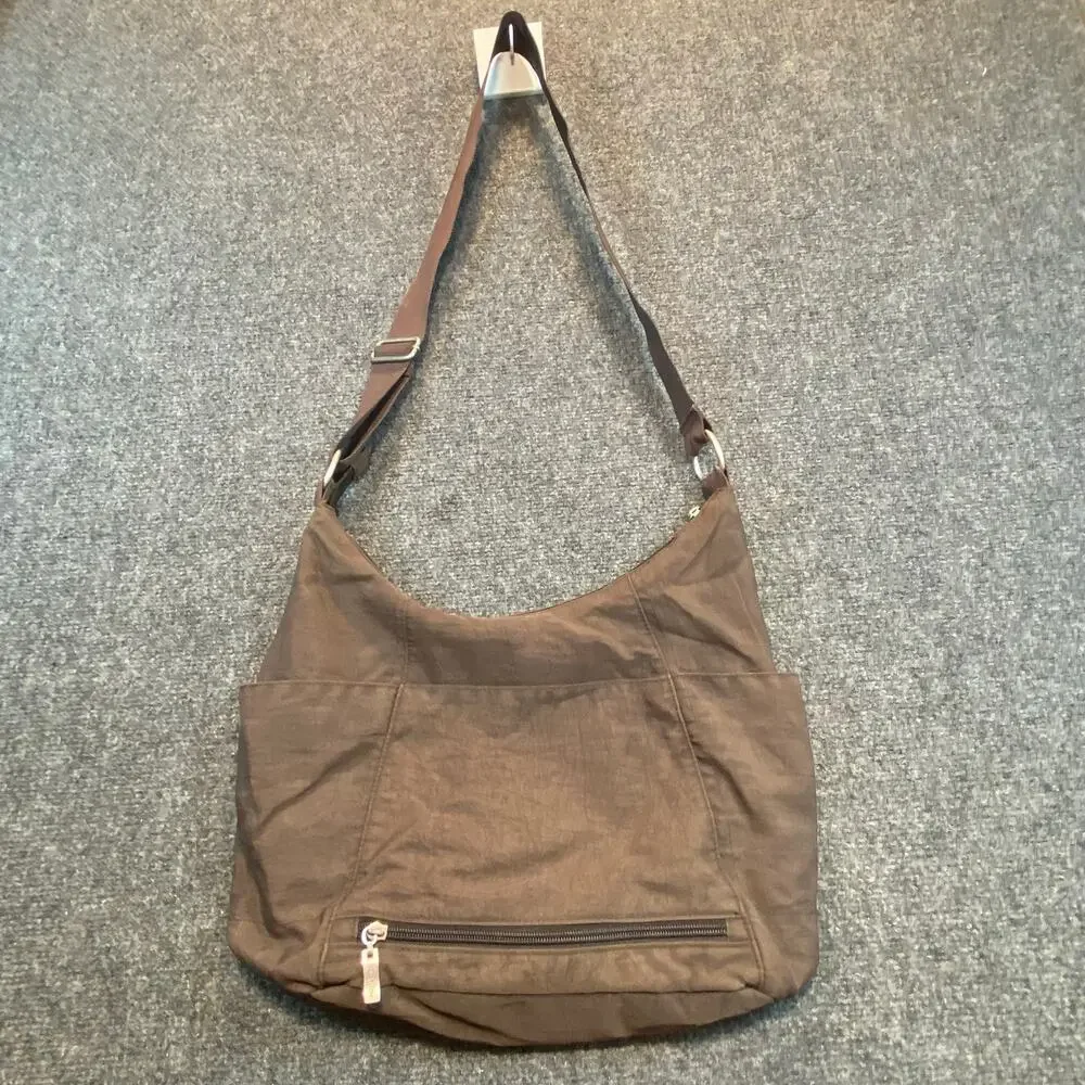 Baggallini Women Brown Nylon Large Hobo Shoulder Bag Adjustable Crossbody Purse